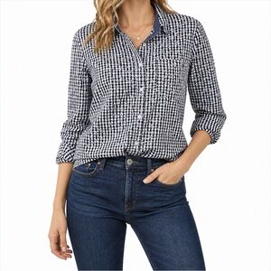 Tommy Hilfiger Floral Gingham Button Down Shirt Navy White Medium